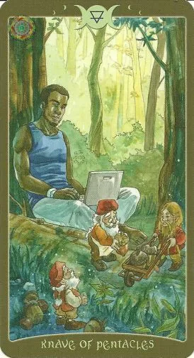 Knave of Pentacles card from The Book of Shadows Tarot Vol 2 deck