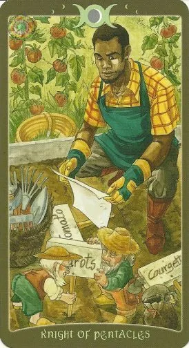 Knight of Pentacles card from The Book of Shadows Tarot Vol 2 deck