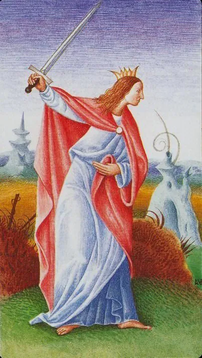 Queen of Swords card from the Bosch Tarot deck by Atanas A. Atanassov