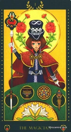 The Magician card from the Bowring Heart Tarot deck