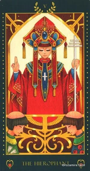 The Hierophant card from the Bowring Heart Tarot deck