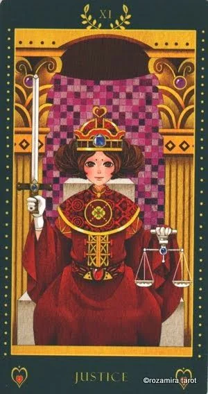 Justice card from the Bowring Heart Tarot deck