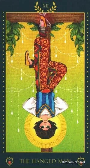 The Hanged Man card from the Bowring Heart Tarot deck