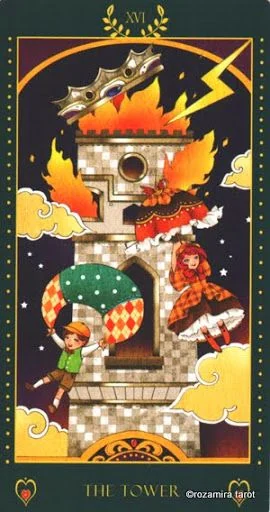 The Tower card from the Bowring Heart Tarot deck