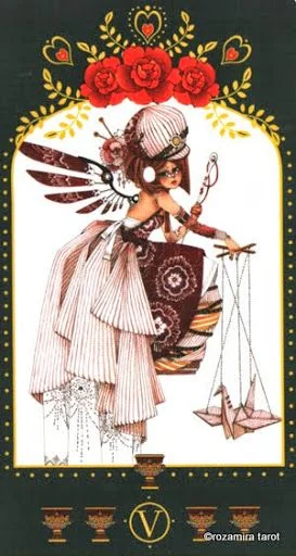 Five of Cups card from the Bowring Heart Tarot deck