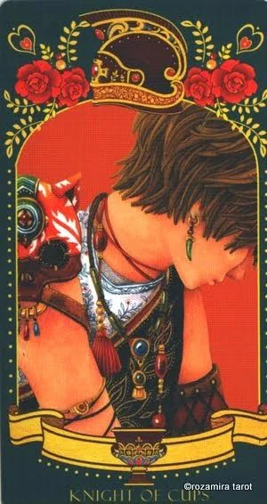 Knight of Cups card from the Bowring Heart Tarot deck