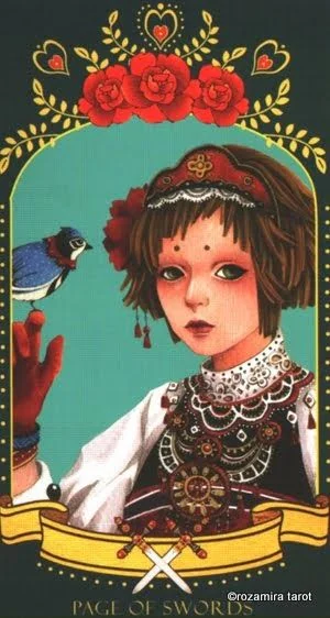 Page of Swords card from the Bowring Heart Tarot deck