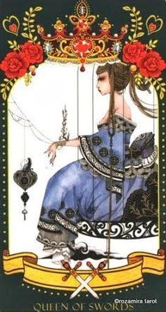 Queen of Swords card from the Bowring Heart Tarot deck