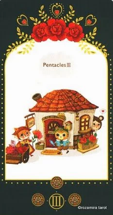Three of Pentacles card from the Bowring Heart Tarot deck