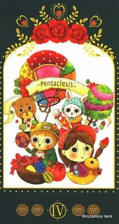Four of Pentacles card from the Bowring Heart Tarot deck