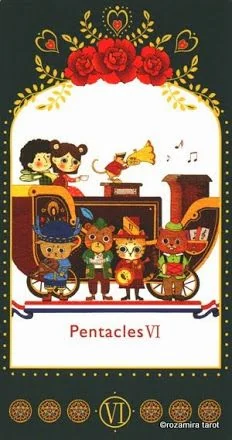 Six of Pentacles card from the Bowring Heart Tarot deck
