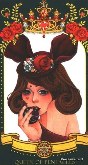 Queen of Pentacles card from the Bowring Heart Tarot deck
