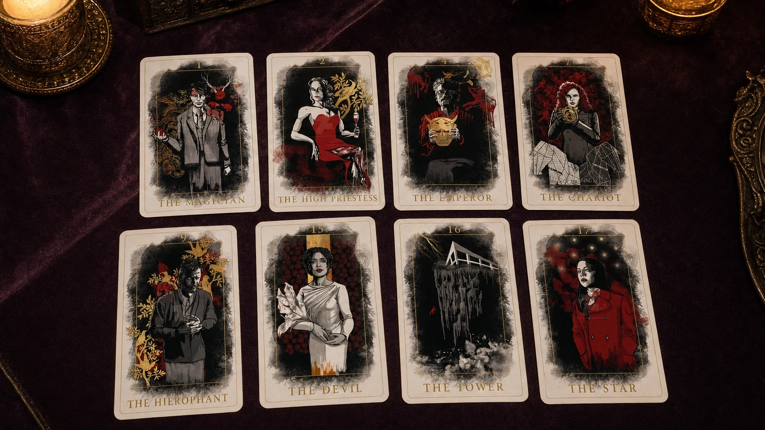 Burning Heart Tarot card spread final CTA image Burning Heart Tarot card spread on a dark TarotFans table