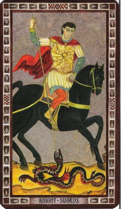 Byzantine Tarot Review 15 Byzantine Tarot rider on dark horse card image