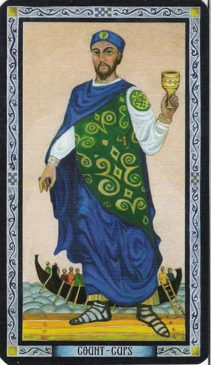 Count of Cups card from the Byzantine Tarot deck