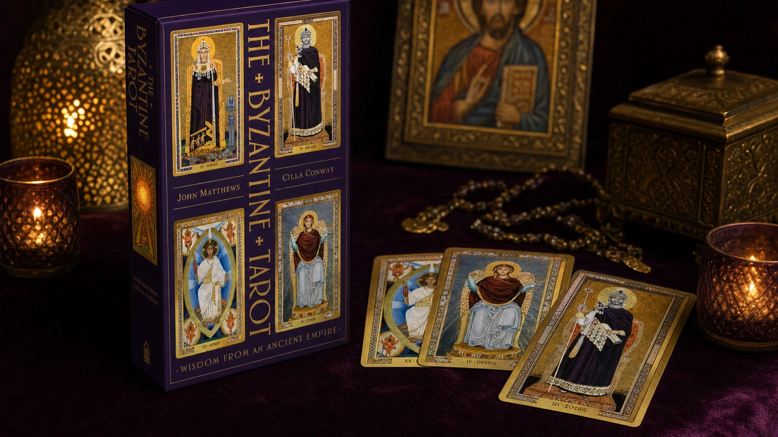 Byzantine Tarot box and card spread final CTA image Byzantine Tarot box and card spread final CTA image