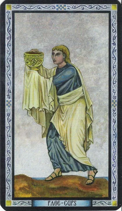 Page of Cups card from the Byzantine Tarot deck