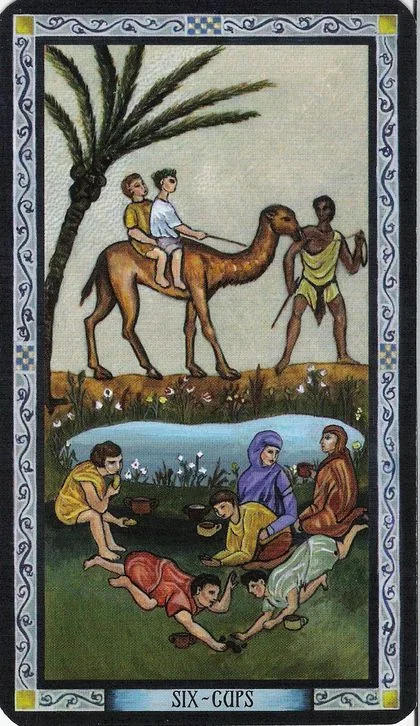 Six of Cups card from the Byzantine Tarot deck