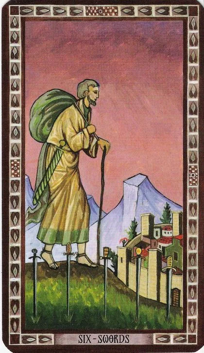 Six of Swords card from the Byzantine Tarot deck