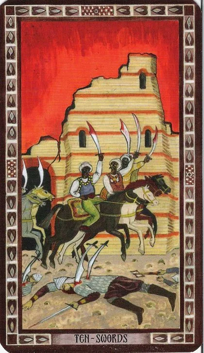 Ten of Swords card from the Byzantine Tarot deck