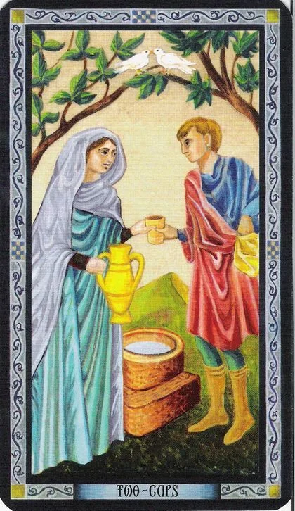 Two of Cups card from the Byzantine Tarot deck