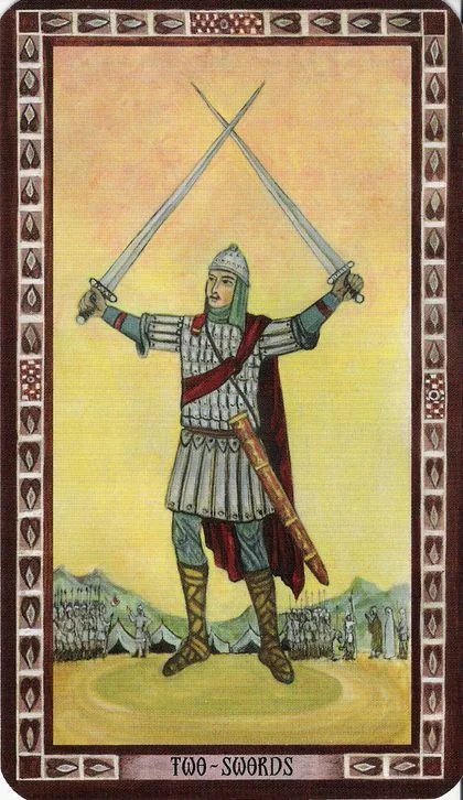 Two of Swords card from the Byzantine Tarot deck