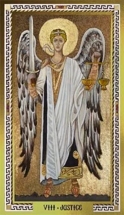 VIII Justice card from the Byzantine Tarot deck