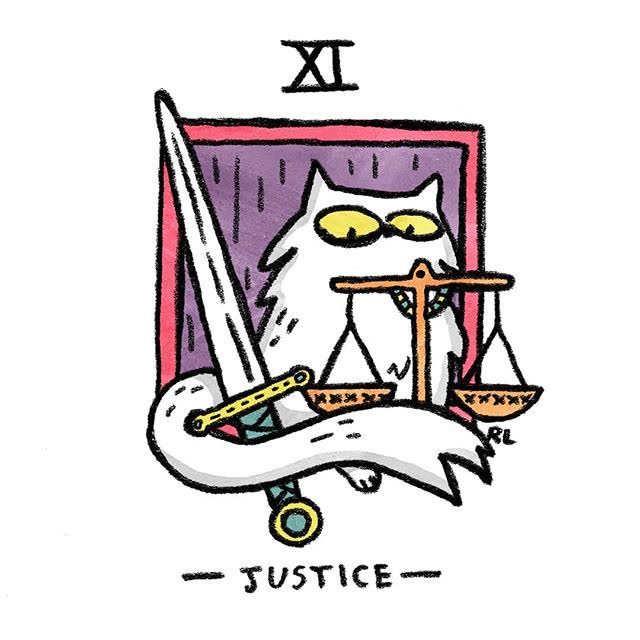Justice card from the Mini Cat Tarot deck