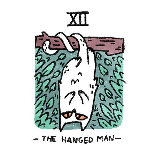 The Hanged Man card from the Mini Cat Tarot deck
