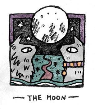 The Moon card from the Mini Cat Tarot deck