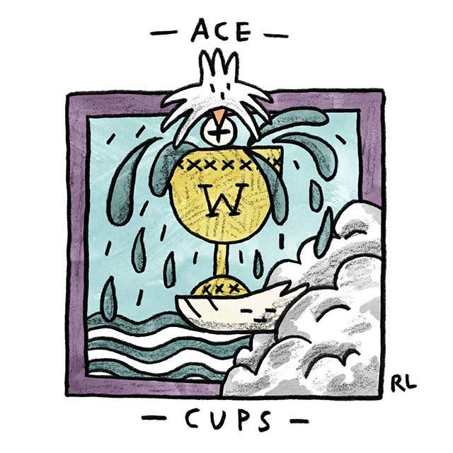 Ace of Cups card from the Mini Cat Tarot deck