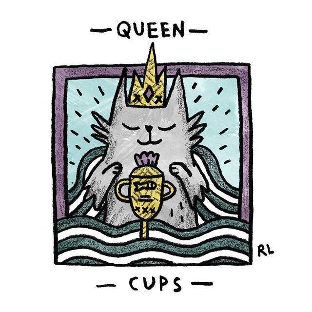 Queen of Cups card from the Mini Cat Tarot deck