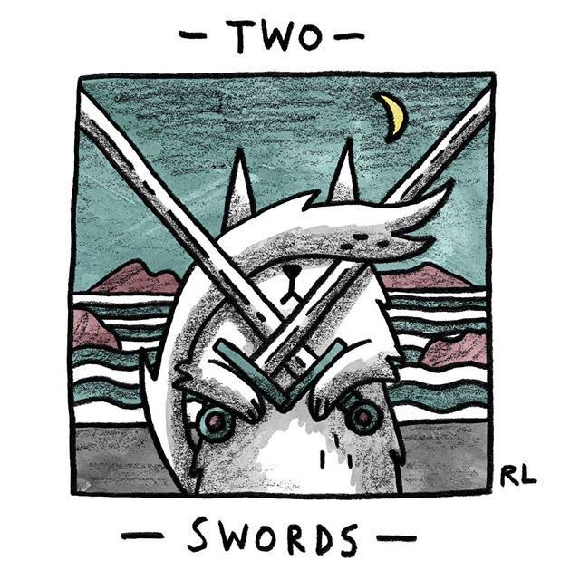 Two of Swords card from the Mini Cat Tarot deck