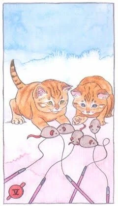 5 of Wands - Cat Tarot - Tarot Deck by Megan Lynn Kott