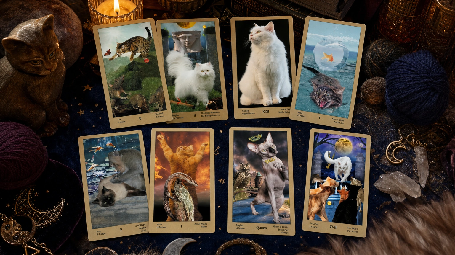 Cat-A-Vasya Tarot Review 1 Cat-A-Vasya Tarot cozy cat card tabletop spread