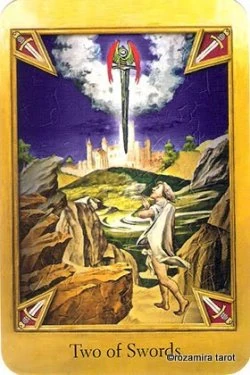 Two of Swords card from The Cathar Tarot deck
