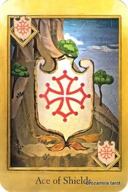 Ace of Shields card from The Cathar Tarot deck