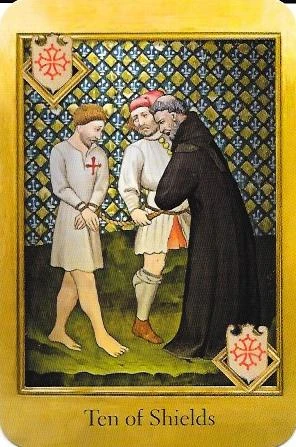 Ten of Shields card from The Cathar Tarot deck