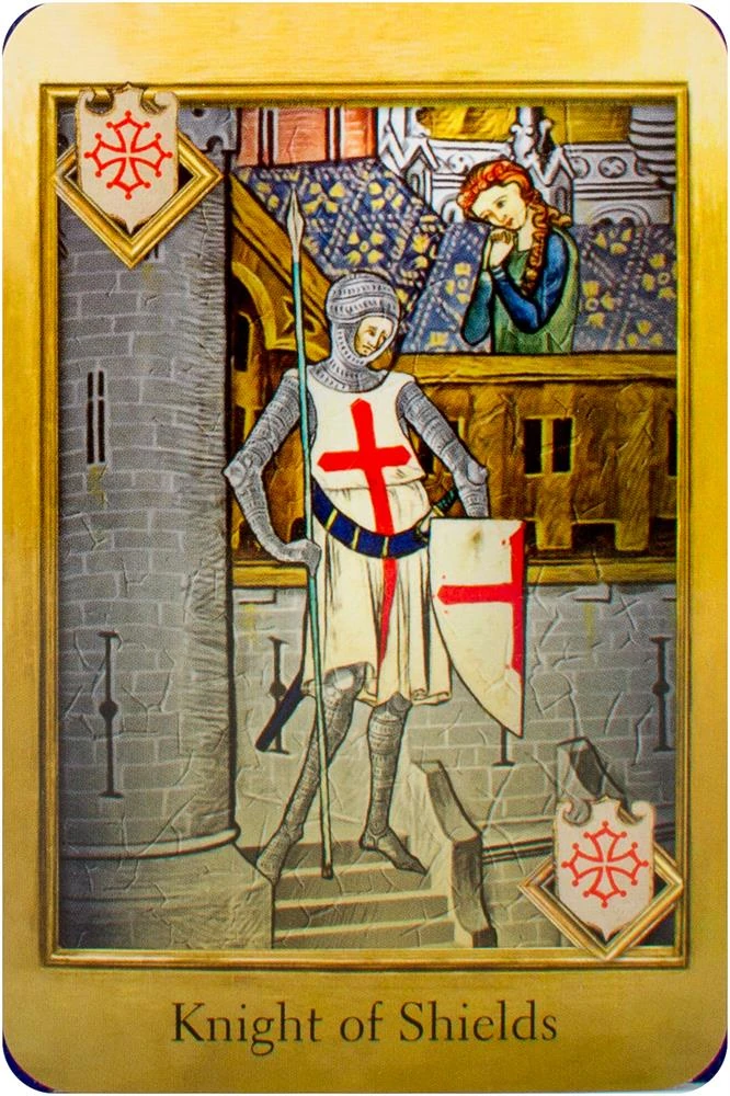 Knight of Shields card from The Cathar Tarot deck