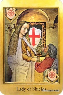 Lady of Shields card from The Cathar Tarot deck
