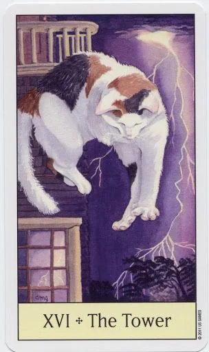 The Tower card from the Cats Eye Tarot deck