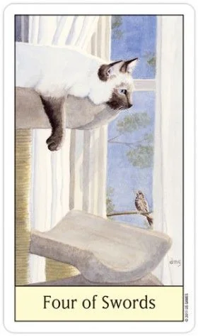 Four of Swords card from the Cats Eye Tarot deck