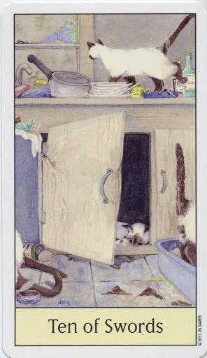 Ten of Swords card from the Cats Eye Tarot deck