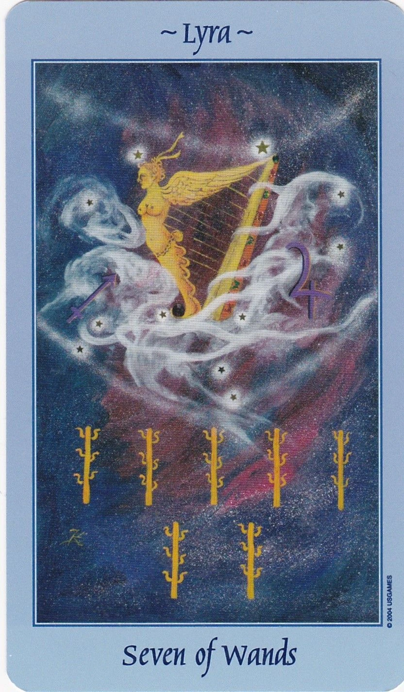 Seven of Wands - Celestial Tarot - Tarot Deck by Kay Steventon and Brian Clark