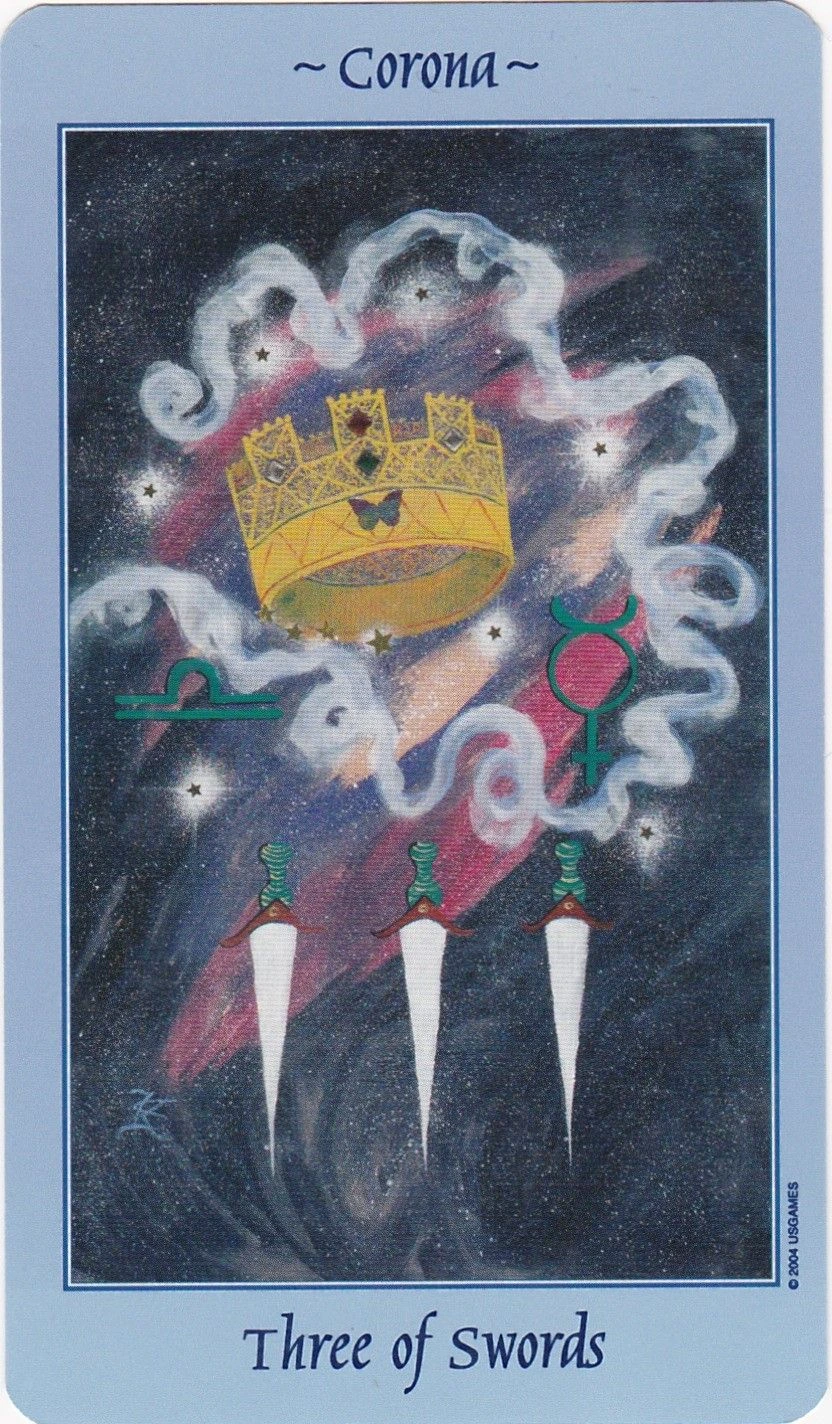 Celestial Tarot Review 8 Three of Swords from the Celestial Tarot