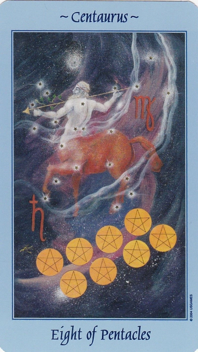 Eight of Pentacles - Celestial Tarot - Tarot Deck by Kay Steventon and Brian Clark