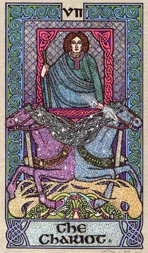 The Chariot card from The Celtic Tarot by Helena Paterson and Courtney Davis