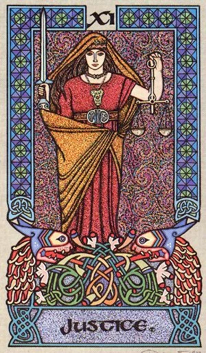 Justice card from The Celtic Tarot by Helena Paterson and Courtney Davis