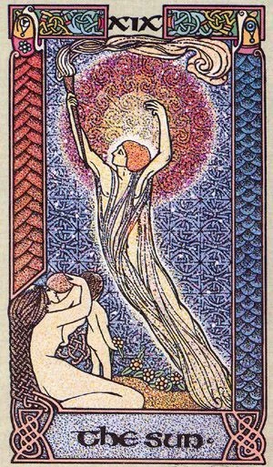 The Sun card from The Celtic Tarot by Helena Paterson and Courtney Davis
