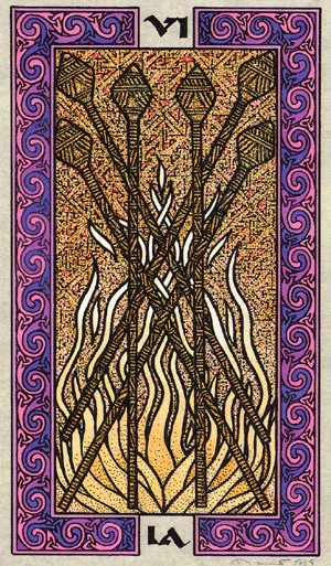 Six of Wands card from The Celtic Tarot by Helena Paterson and Courtney Davis